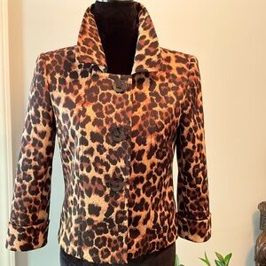EUC Tahari ASL Leopard Print Blazer Structured Jacket Business Profesional
